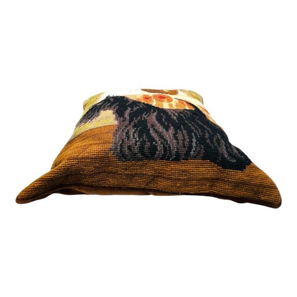 Vintage Needlepoint Scottish Terrier Dog Roses 17"x12" rectangular Pillow - Picture 6 of 10